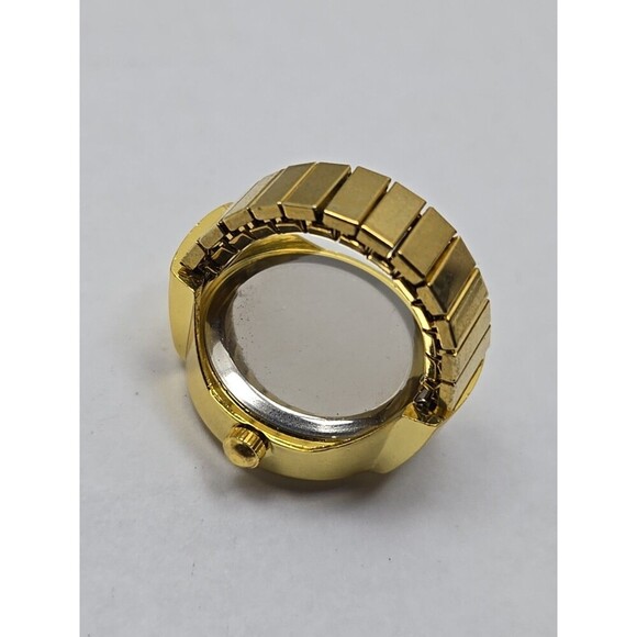 Bozhi Gold Tone Quartz Ring Watch Black Dial New Battery Retro Stretch Accessory - Picture 9 of 9